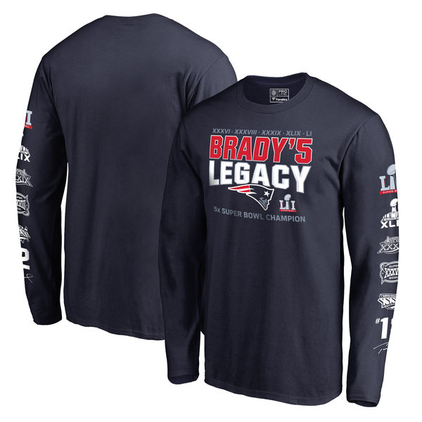 Tom Brady New England Patriots Pro Line by Fanatics Branded 5-Time Super Bowl Champions Legacy Long Sleeve T-Shirt - Navy